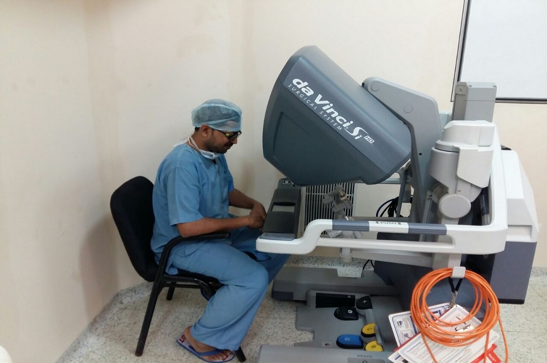 Advanced medical technology used during a urological procedure